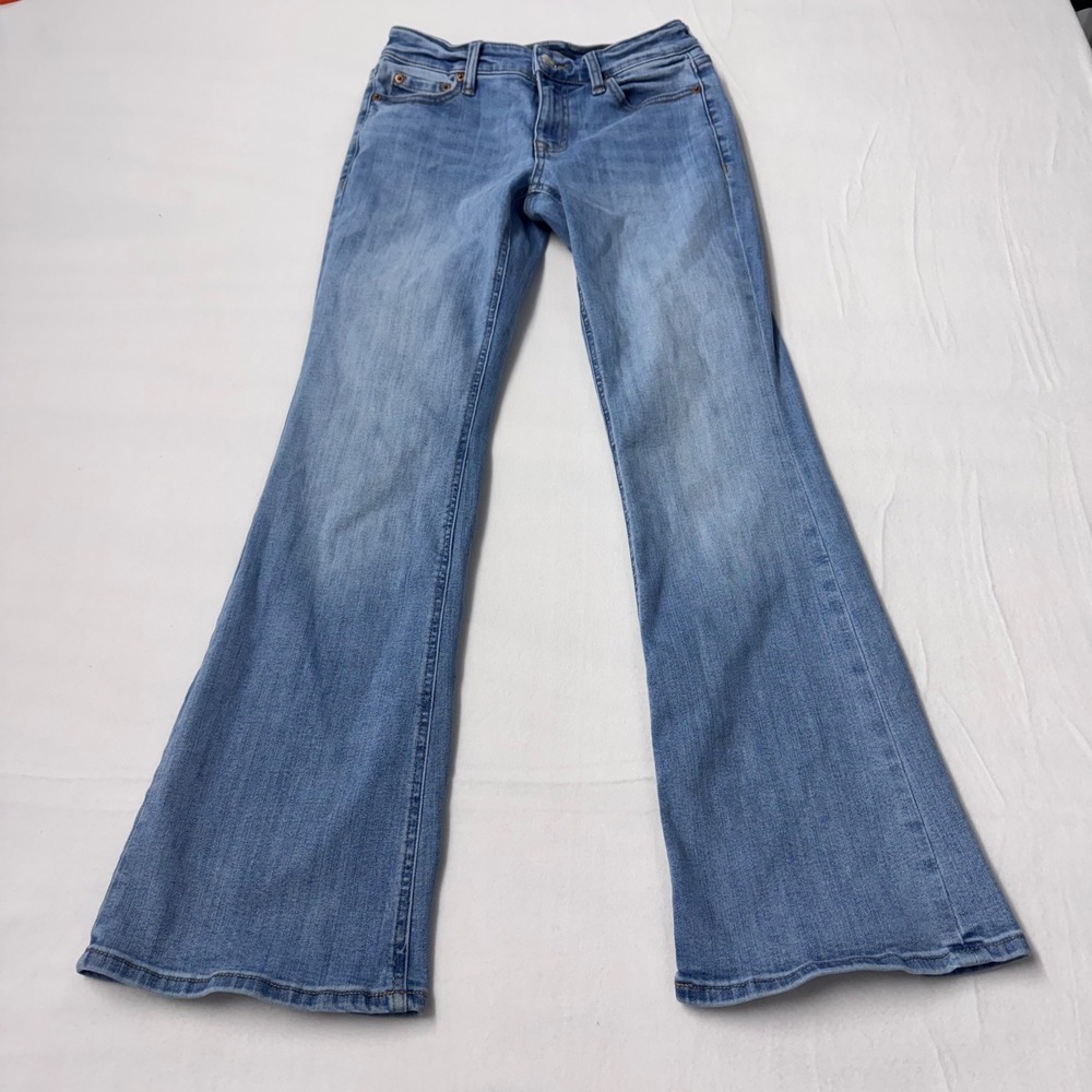 Aeropostale Womens Mid‎ Rise Flare Jeans Light Wash Blue Denim Size 00 Short